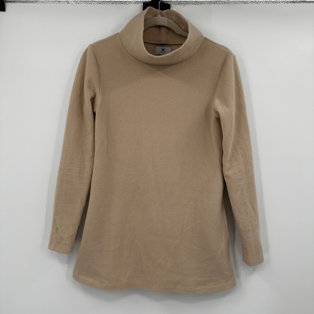Dudley Stephens Turtleneck Fleece‎ Tunic Top Camel Tan Small XS Embroidered